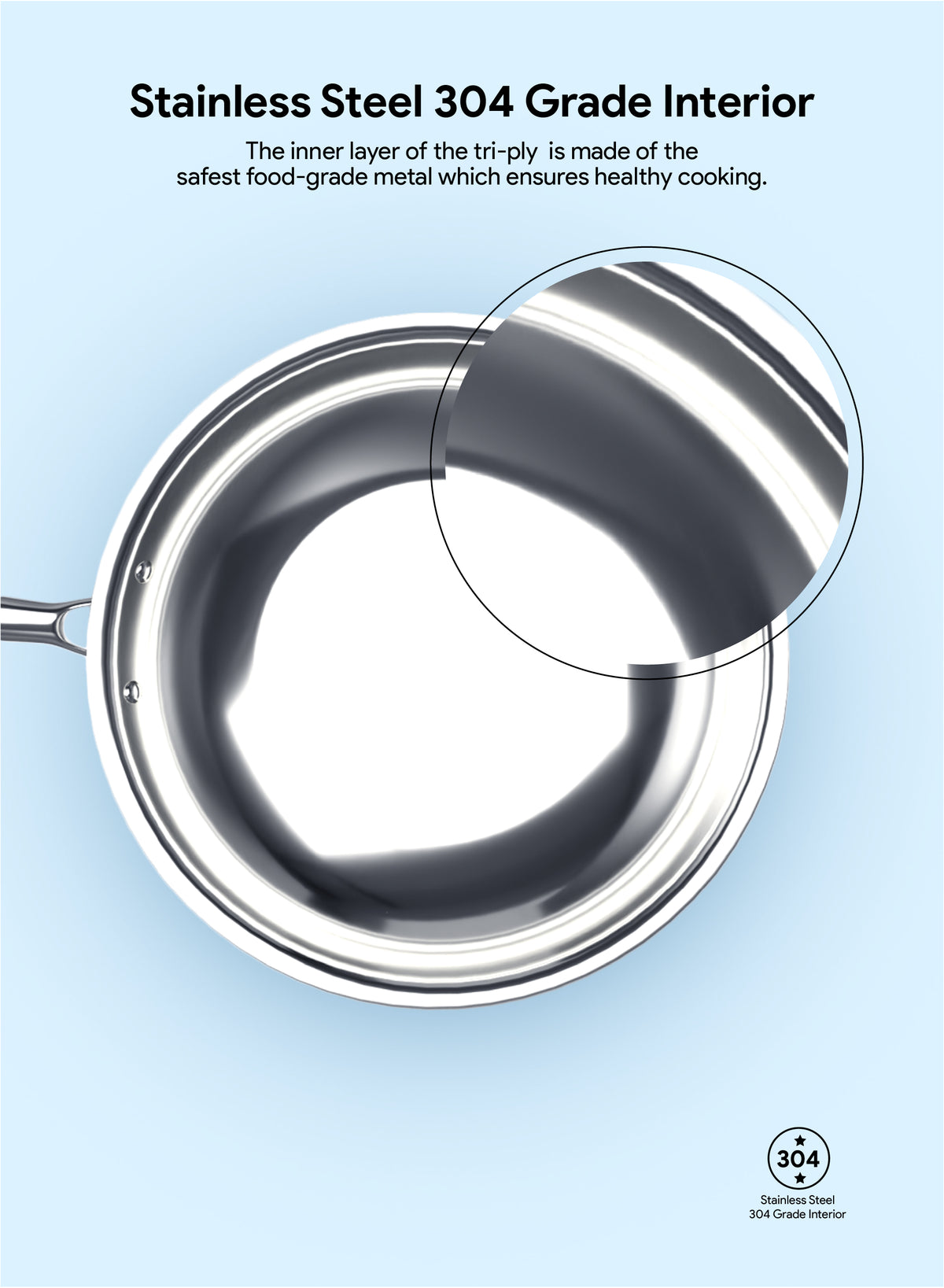 Delici Tri-Ply Stainless Steel Fry Pan 24CM | 304 Grade SS | Induction & Oven Safe | DTFP24