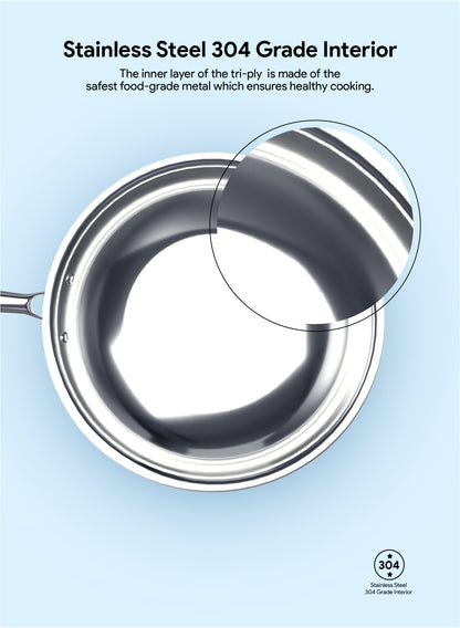 Delici Tri-Ply Stainless Steel Fry Pan 24CM | 304 Grade SS | Induction & Oven Safe | DTFP24