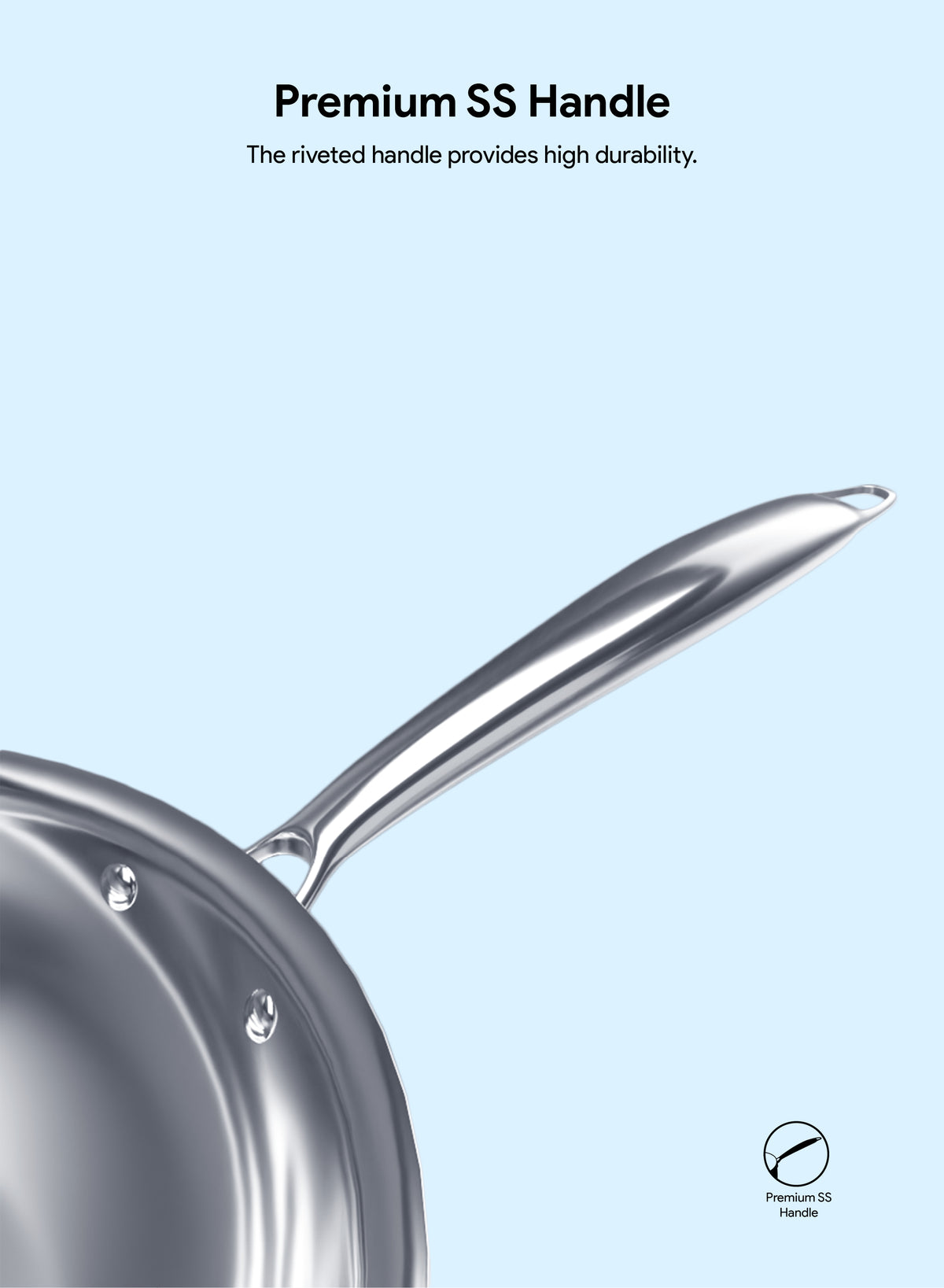 Delici Tri-Ply Stainless Steel Fry Pan 24CM | 304 Grade SS | Induction & Oven Safe | DTFP24