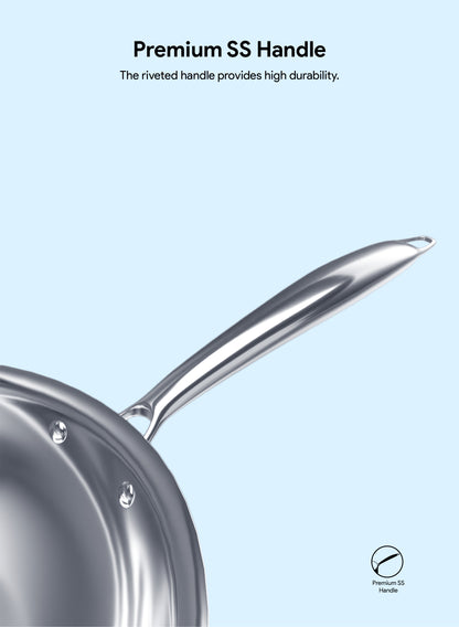 Delici Tri-Ply Stainless Steel Fry Pan 24CM | 304 Grade SS | Induction & Oven Safe | DTFP24