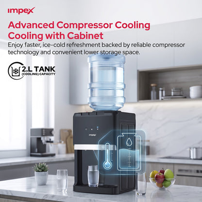 Impex 3 Tap Table Top Water Dispenser WD3903C | Compressor Cooling | Stainless Steel Tank