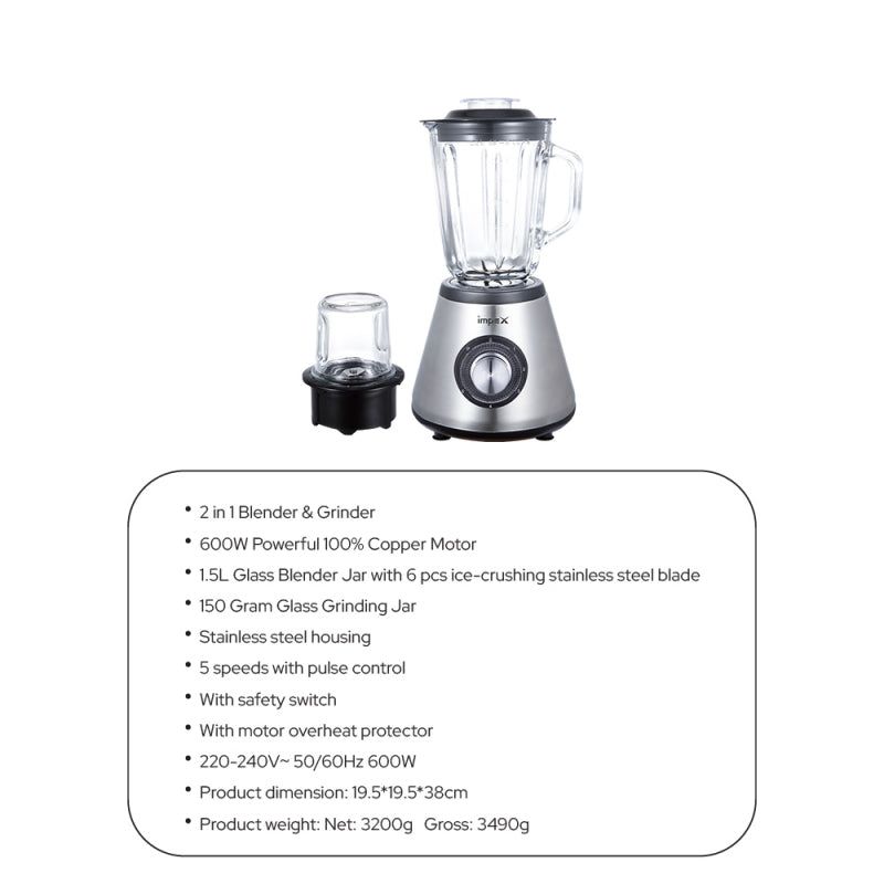 Impex 2-in-1 600W Blender & Ice Crusher (BL-3507)
