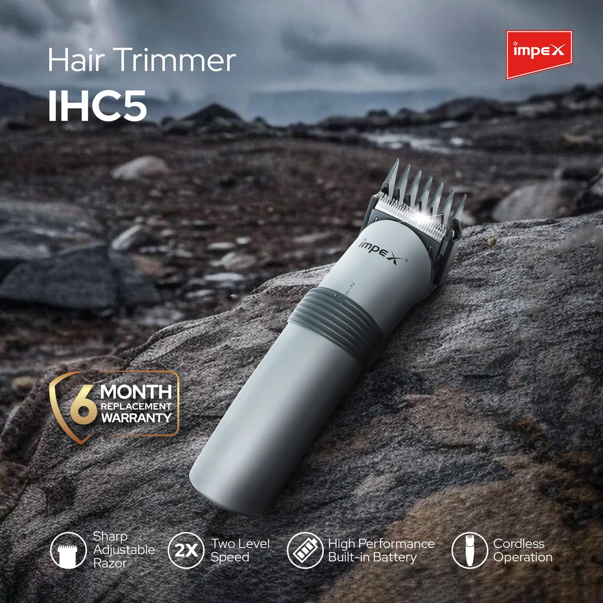 Impex IHC5 – Professional Cordless Hair Trimmer with Charging Stand
